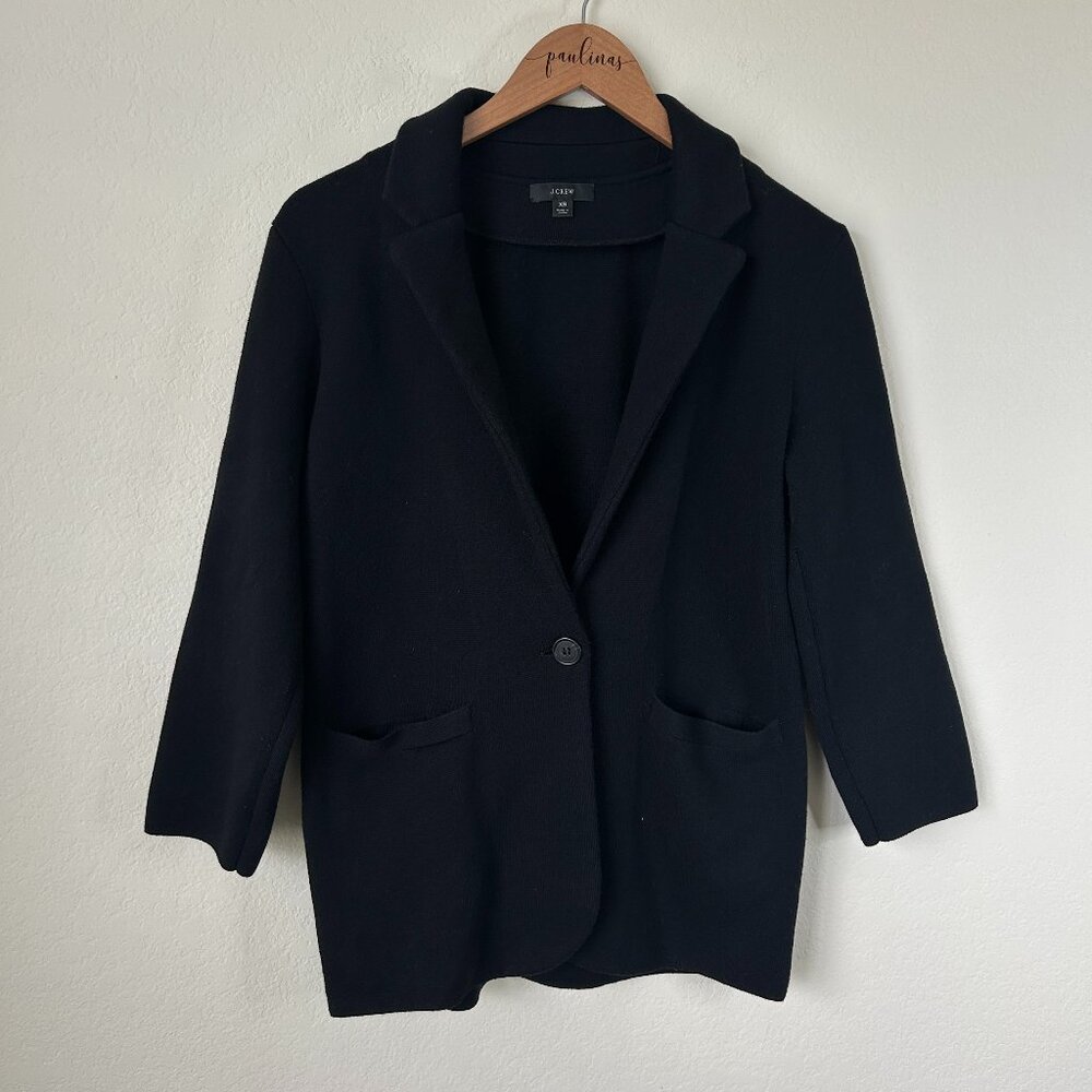 J Crew Sweater Blazer Womens XS Black Merino Wool Cecile Schoolboy Jacket